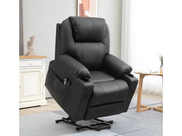 HOMCOM Elektrischer Aufstehsessel Kunstleder Stahl Schwarz 88L x 99B x 106H cm