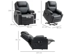 HOMCOM Elektrischer Aufstehsessel Kunstleder Stahl Schwarz 88L x 99B x 106H cm