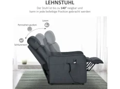 HOMCOM Elektrischer Liftstuhl Polyesterstoff Stahl Grau 71L x 94B x 104H cm* Sessel