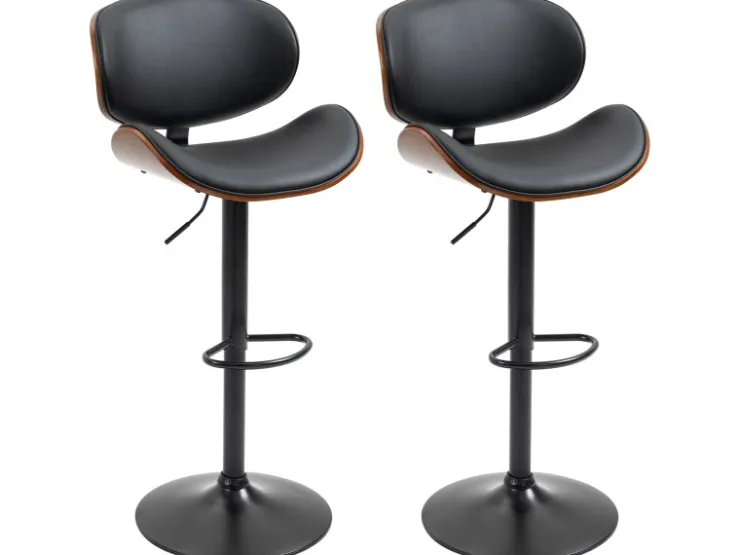 HOMCOM 2er-Set Barhocker Höhenverstellbar mit Fußstützen Schwarz 53 x 52 x 92-112cm