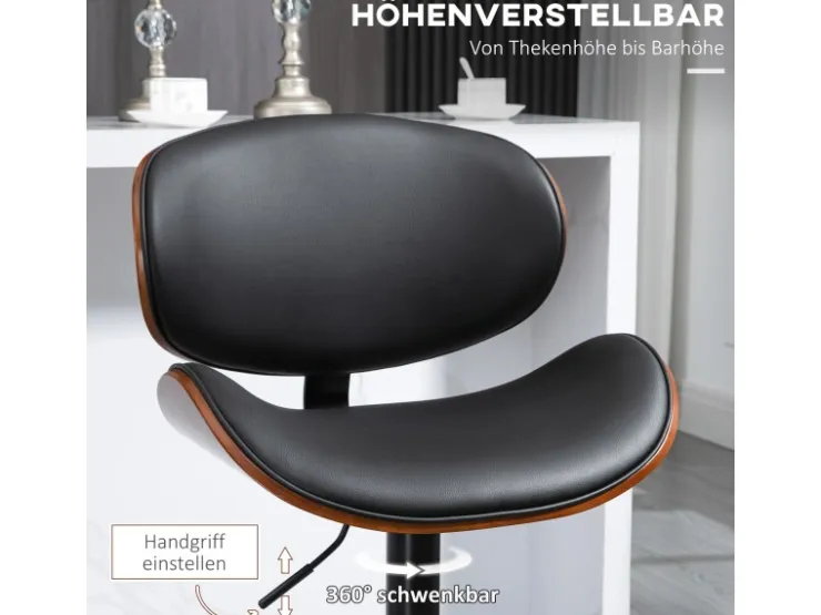 HOMCOM 2er-Set Barhocker Höhenverstellbar mit Fußstützen Schwarz 53 x 52 x 92-112cm
