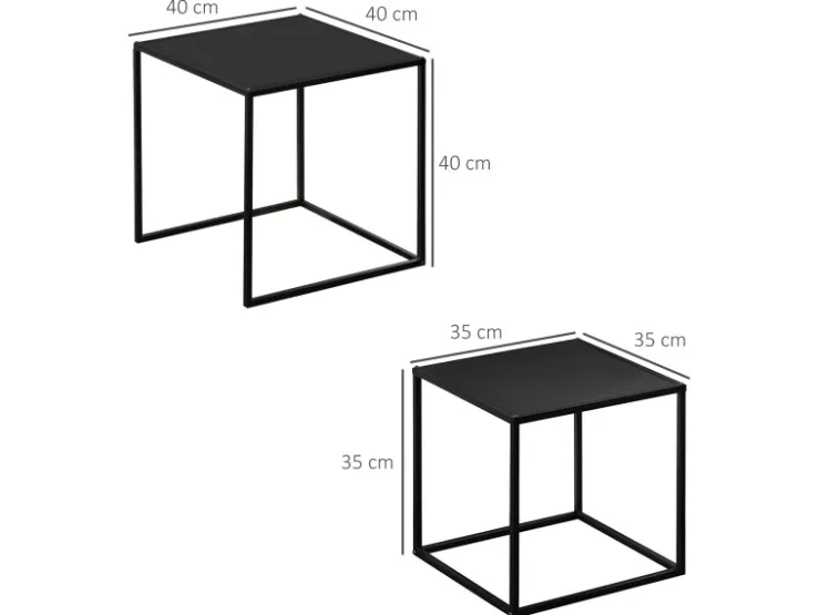 HOMCOM 2er-Set Couchtisch Eckiger aus Stahlgestell bis 10 kg Belastbar Schwarz* Tische