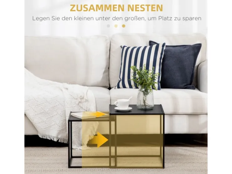 HOMCOM 2er-Set Couchtisch Eckiger aus Stahlgestell bis 10 kg Belastbar Schwarz* Tische