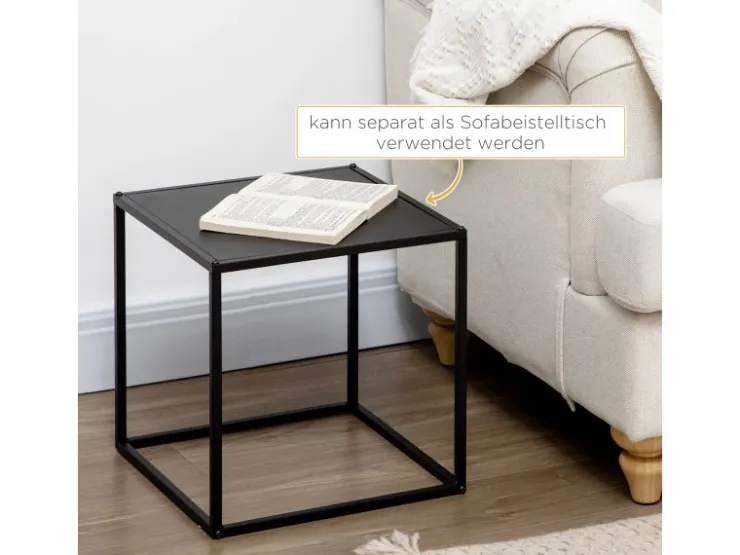 HOMCOM 2er-Set Couchtisch Eckiger aus Stahlgestell bis 10 kg Belastbar Schwarz* Tische