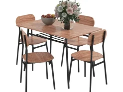 HOMCOM Essgruppe mit 4 Stühlen MDF Stahl Teak 110L x 70B x 75H cm* Tische