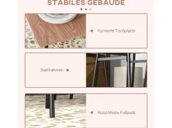 HOMCOM Essgruppe mit 4 Stühlen MDF Stahl Teak 110L x 70B x 75H cm* Tische