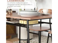 HOMCOM Essgruppe mit 4 Stühlen MDF Stahl Teak 110L x 70B x 75H cm* Tische