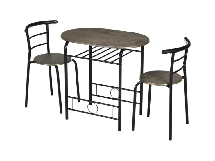 HOMCOM Essgruppe mit 2 Stühlen MDF Metall Schwarz 80L x 53B x 74,5H cm* Stühle