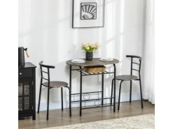 HOMCOM Essgruppe mit 2 Stühlen MDF Metall Schwarz 80L x 53B x 74,5H cm* Stühle