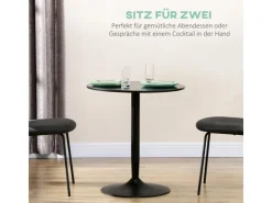 HOMCOM Esstisch für 2 Personen mit Stahlbeinen Rutschfest Ø70 x 75 cm Schwarz* Tische