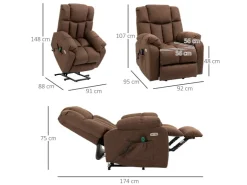 HOMCOM Fernsehsessel mit Aufstehhilfe Polyester Stahl Braun 92L x 95B x 107H cm* Sessel