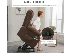 HOMCOM Fernsehsessel mit Aufstehhilfe Polyester Stahl Braun 92L x 95B x 107H cm* Sessel