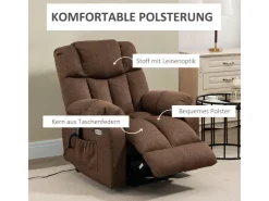 HOMCOM Fernsehsessel mit Aufstehhilfe Polyester Stahl Braun 92L x 95B x 107H cm* Sessel