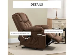 HOMCOM Fernsehsessel mit Aufstehhilfe Polyester Stahl Braun 92L x 95B x 107H cm* Sessel