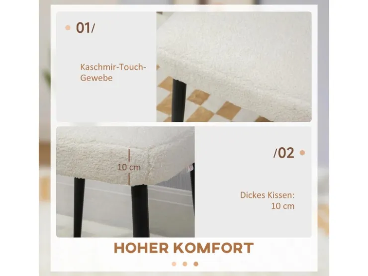 HOMCOM Fußhocker mit Kaschmir-Optik Stahlbeine Cremeweiß 42 x 42 x 47 cm