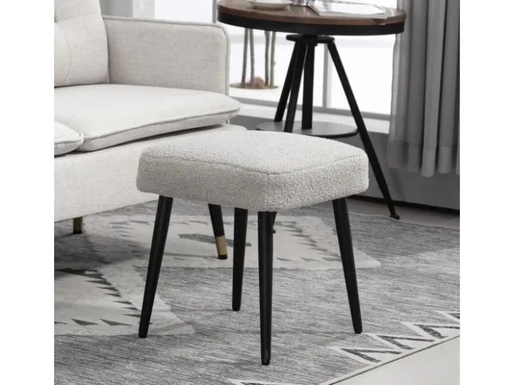HOMCOM Fußhocker mit Kaschmir-Optik Stahlbeine Hellgrau 42 x 42 x 47 cm* Hocker
