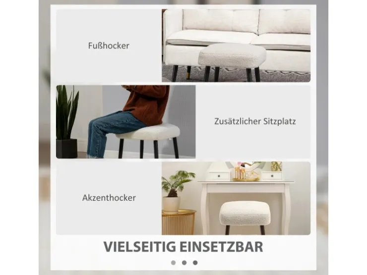HOMCOM Fußhocker mit Kaschmir-Optik Stahlbeine Hellgrau 42 x 42 x 47 cm* Hocker