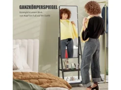 HOMCOM Ganzkörperspiegel Stahl Spanplatte Schwarz 42L x 37B x 155H cm* Regale Schwarz