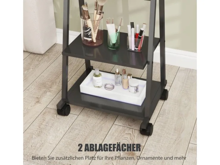 HOMCOM Ganzkörperspiegel Stahl Spanplatte Schwarz 42L x 37B x 155H cm* Regale Schwarz
