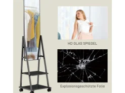 HOMCOM Ganzkörperspiegel Stahl Spanplatte Schwarz 42L x 37B x 155H cm* Regale Schwarz