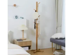 HOMCOM Garderobenständer aus Bambus mit 8 Haken 49,5 x 49,5 x 178 cm Natur