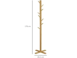 HOMCOM Garderobenständer aus Bambus mit 8 Haken 49,5 x 49,5 x 178 cm Natur