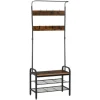 HOMCOM Garderobenständer mit 8 Haken 2 Ablagen MDF Schwarz 72 x 34 x 185 cm* Garderoben