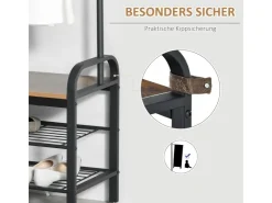 HOMCOM Garderobenständer mit 8 Haken 2 Ablagen MDF Schwarz 72 x 34 x 185 cm* Garderoben
