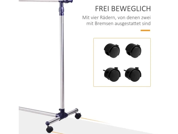 HOMCOM Garderobenständer mit Rollen Höhenverstellbar Edelstahl 86 x 45 x 95 cm* Garderoben