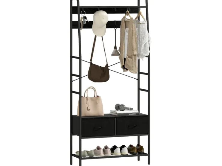 HOMCOM Garderobenständer Spanplatte Stahl 80L x 30B x 180,5H cm Schwarz* Garderoben