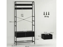 HOMCOM Garderobenständer Spanplatte Stahl 80L x 30B x 180,5H cm Schwarz* Garderoben