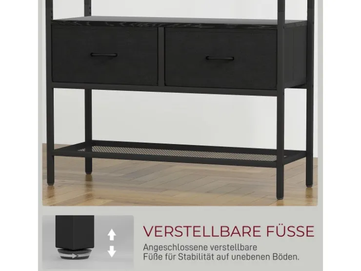 HOMCOM Garderobenständer Spanplatte Stahl 80L x 30B x 180,5H cm Schwarz* Garderoben