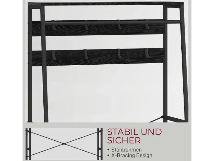 HOMCOM Garderobenständer Spanplatte Stahl 80L x 30B x 180,5H cm Schwarz* Garderoben