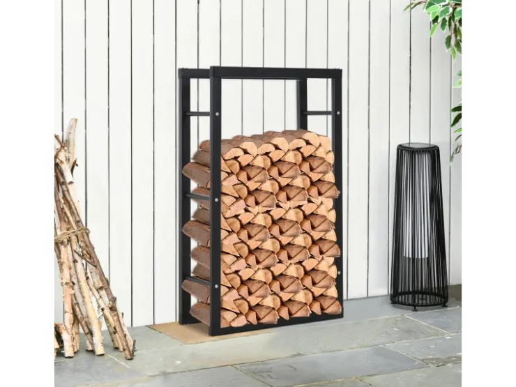 HOMCOM Kaminholzregal 60 x 25 x 100 cm für Innen und Außen* Regale Schwarz