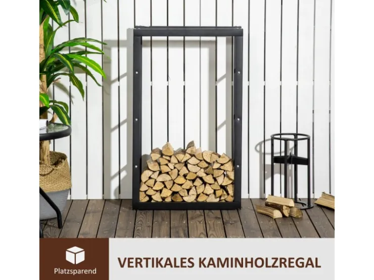 HOMCOM Kaminholzregal 60 x 25 x 100 cm für Innen und Außen* Regale Schwarz