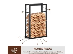 HOMCOM Kaminholzregal 60 x 25 x 100 cm für Innen und Außen* Regale Schwarz