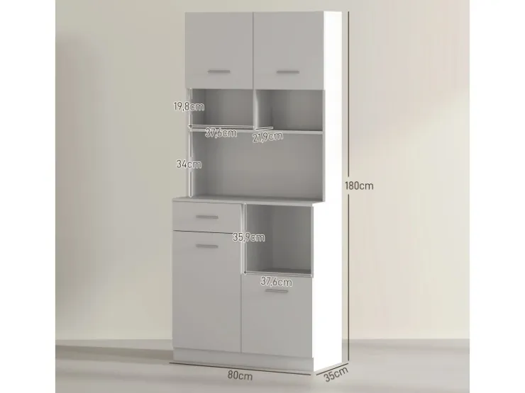 HOMCOM Küchenschrank Hochschrank MDF Weiß 80L x 35B x 180H cm