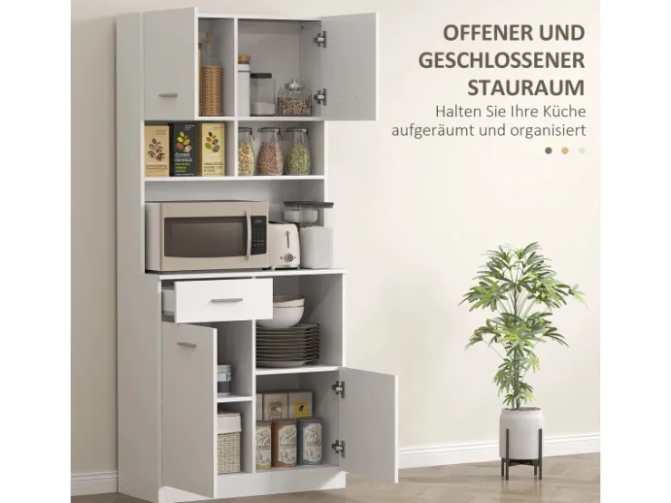 HOMCOM Küchenschrank Hochschrank MDF Weiß 80L x 35B x 180H cm