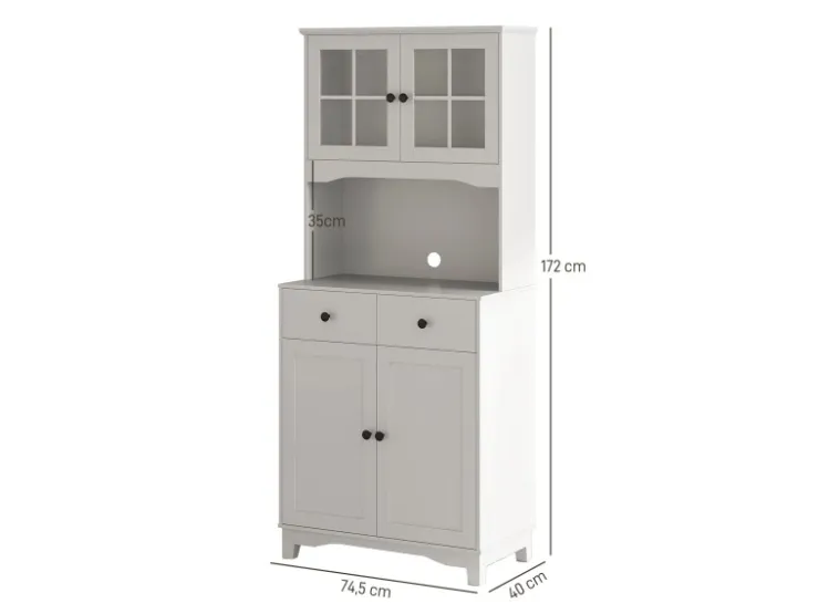 HOMCOM Küchenschrank Hochschrank Spanplatte Weiß 74,5L x 40B x 172H cm* Aufbewahrung