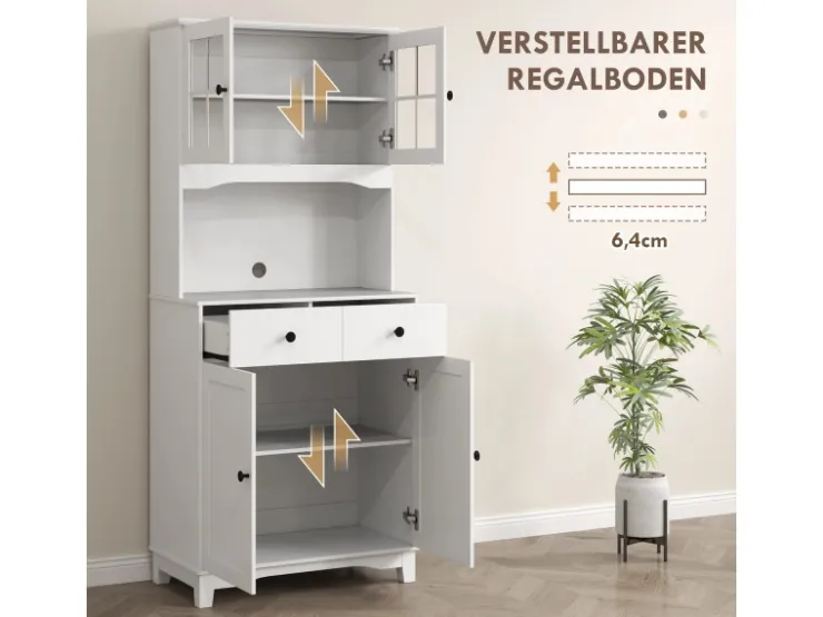 HOMCOM Küchenschrank Hochschrank Spanplatte Weiß 74,5L x 40B x 172H cm* Aufbewahrung