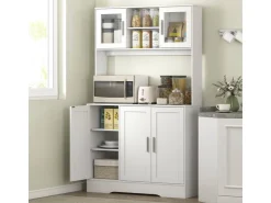 HOMCOM Küchenschrank Spanplatte MDF 108L x 35B x 180H cm Weiß* Vitrinen