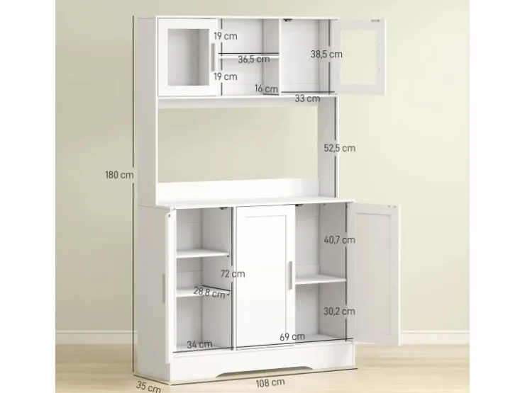 HOMCOM Küchenschrank Spanplatte MDF 108L x 35B x 180H cm Weiß* Vitrinen