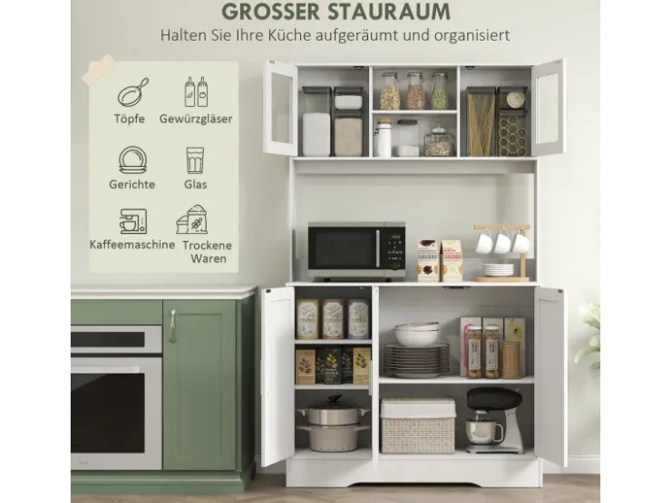 HOMCOM Küchenschrank Spanplatte MDF 108L x 35B x 180H cm Weiß* Vitrinen