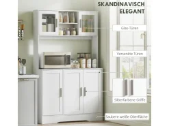 HOMCOM Küchenschrank Spanplatte MDF 108L x 35B x 180H cm Weiß* Vitrinen