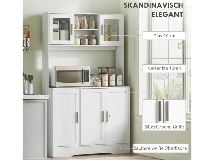 HOMCOM Küchenschrank Spanplatte MDF 108L x 35B x 180H cm Weiß* Vitrinen