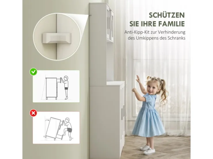 HOMCOM Küchenschrank Spanplatte MDF 108L x 35B x 180H cm Weiß* Vitrinen