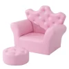 HOMCOM Kindersofa mit Ottomane in Kronenform Rosa 58 x 40,5 x 49 cm