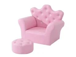 HOMCOM Kindersofa mit Ottomane in Kronenform Rosa 58 x 40,5 x 49 cm