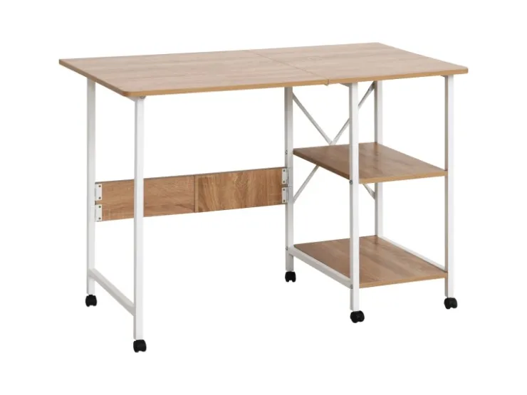HOMCOM Klapptisch Mobiler Computertisch mit Rollen MDF Natur 107 x 55 x 76 cm