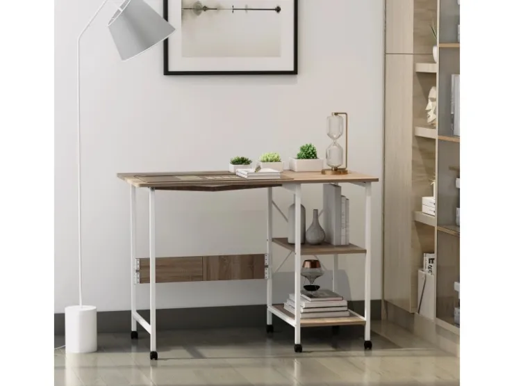 HOMCOM Klapptisch Mobiler Computertisch mit Rollen MDF Natur 107 x 55 x 76 cm